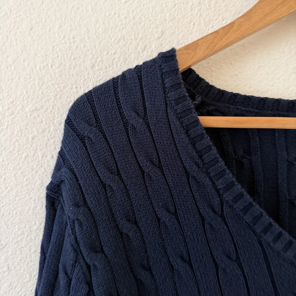 Polo Ralph Lauren Cable Knit Sweater Mens 2XL (Fits M) Navy V Neck Preppy